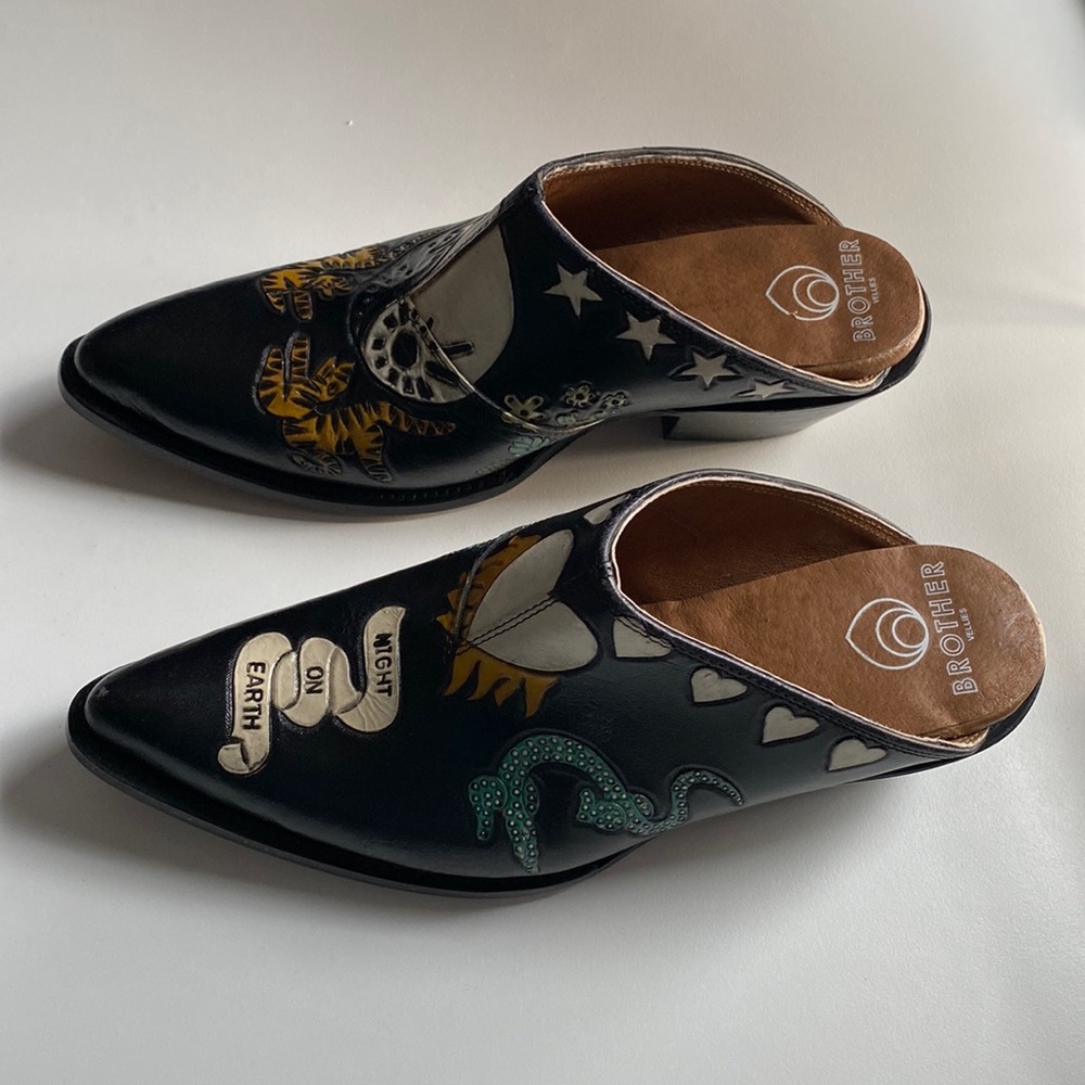 Brother Vellies Doodle cowgirl mules. Stand out from the crowd super fly slipons - Picture 3 of 15